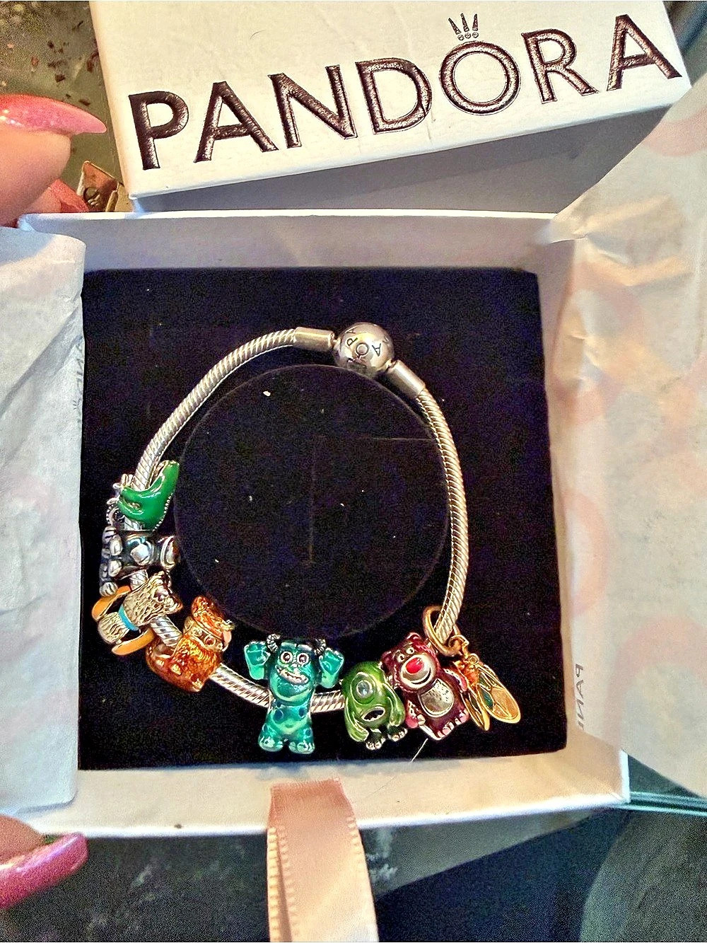PANDORA Moments Snake Chain Bracelet with Disney Pixar Charms Disney Pixar